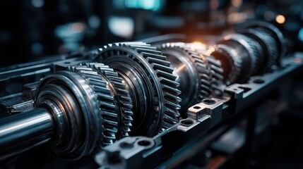 Naklejka premium A 4K photo of disassembled car automatic transmission gear technology at garage repair factory. Mechanical engineer concept.
