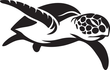 Sea turtle swimming ocean vector style, Marine black silhouette design