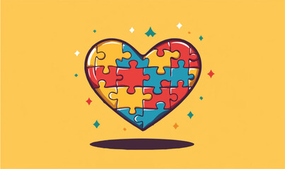 Vibrant heart puzzle celebrates unity and awareness with colorful, diverse pieces