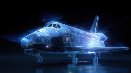 3D Digital Render of a Futuristic Space Shuttle in Neon Lights