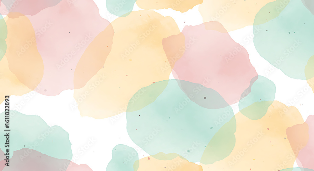 Poster a gentle and artistic seamless pattern featuring abstract watercolor blobs in soft pastel shades of 