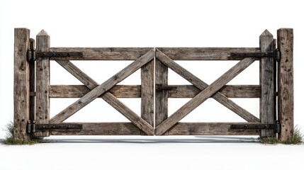 A 4K photo of rustic wooden gate with diagonal bracing, set against a white background. © ShahinAlam