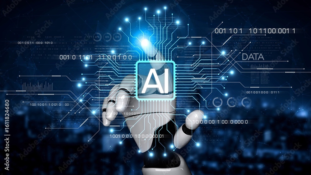 Poster ai assistant brain processor with llm technology, big data, machine learning, generative ai for busi