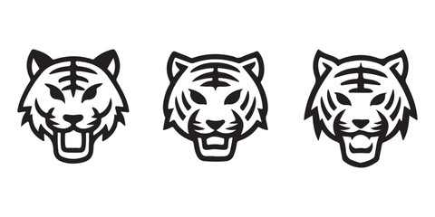 Fototapeta premium Tiger Head Icon Set – Wild Animal Vector Silhouettes and Emblems