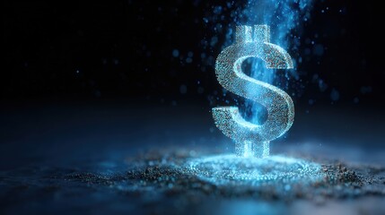 Glowing Dollar Sign with Particles in Dark Atmospheric Background