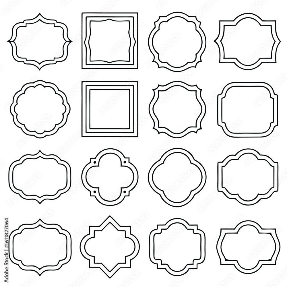 Poster collection of sixteen decorative frame shapes with double line borders for invitations certificates 