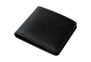 Black leather bifold wallet isolated on transparent background