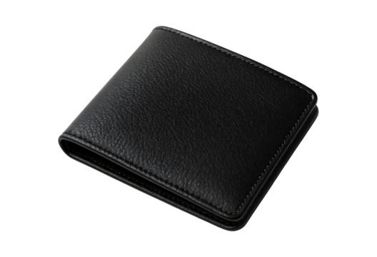 Black leather bifold wallet isolated on transparent background - Powered by Adobe