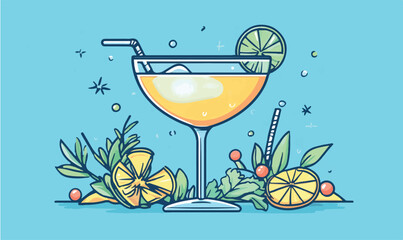 Refreshing citrus cocktail with lime and mint evokes summer relaxation and vacation vibes