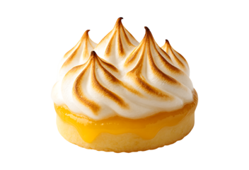 Delicious lemon meringue tart isolated on transparent background
