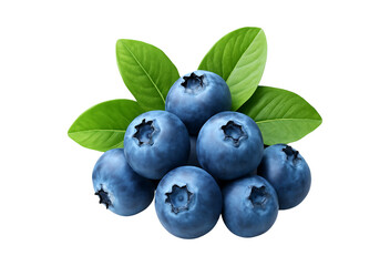 Fresh blueberries with green leaves isolated on transparent background