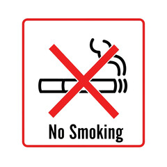 Obraz premium Red square sign prohibiting smoking; cigarette crossed out.