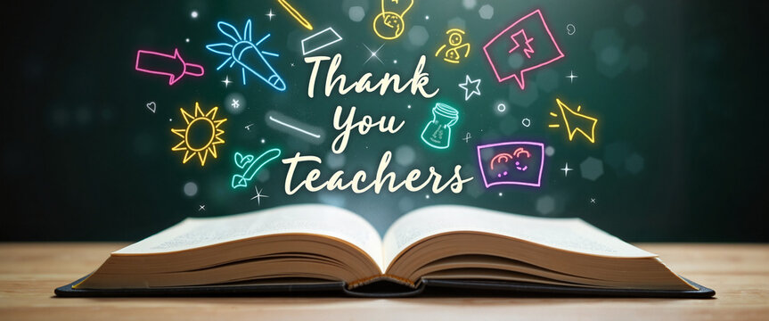 Open book with colorful decorations and "Thank You Teachers" text  