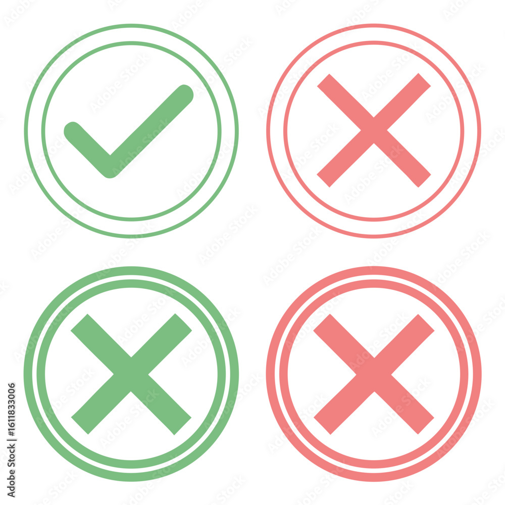 Poster check and cross icon set for web and app ui design.