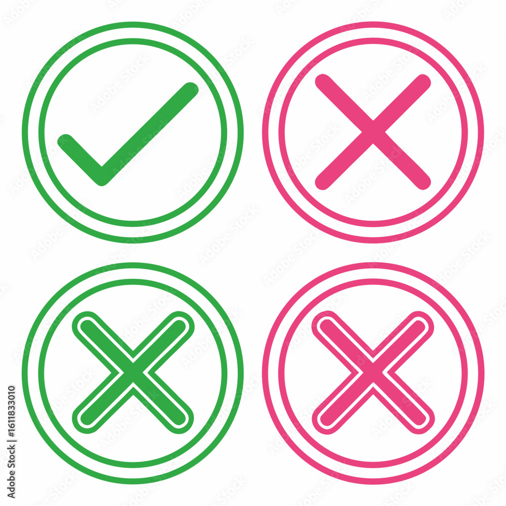 Poster check and cross icon set for web and app ui design.