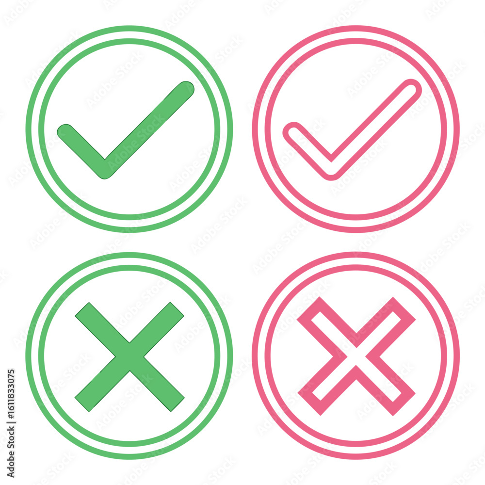 Poster check and cross icon set for web and app ui design.