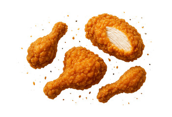 Crispy fried chicken pieces isolated on transparent background