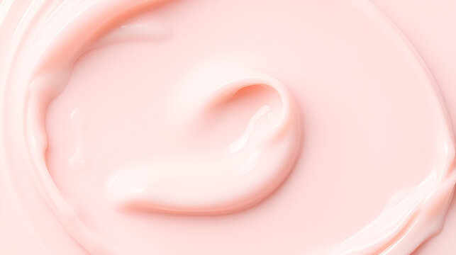 Soft creamy pink texture of a moisturizing face cream. A nourishing collagen skin care product. Smooth liquid substance of lotion, organic body milk. Mineral emulsion for eye care