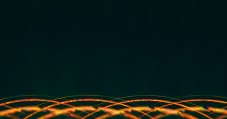 Glow blur arch. Art flow. Curl lens oil paint blend light bubble shape. Kaleidoscopic yellow pink color curve on black background empty space.