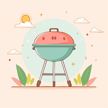 teal and pink barbecue grill outdoors clip art preview