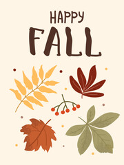 Happy Fall Greeting with Autumn Leaves Illustration