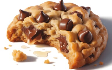 Delicious Chocolate Chip Cookie with Gooey Melted Chocolate A Tempting Treat with a Bite Taken Out