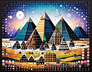 abstract pyramids landscape futuristic style 