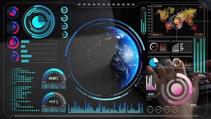 High-tech global network connection interface showing worldwide digital communication, data exchange, and internet connectivity. Global connection, data interaction, and worldwide communication. Thunk