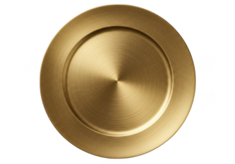Elegant golden charger plate with concentric circles design isolated on transparent background
