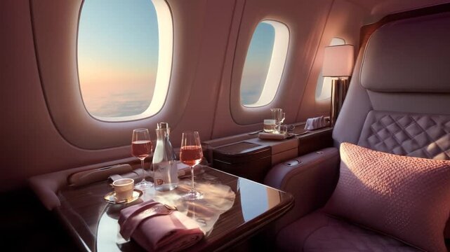 Luxury in the Skies: First Class Flight Experience on a Private Jet at Sunset