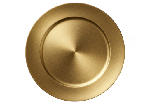 Elegant golden charger plate with concentric circles design isolated on transparent background