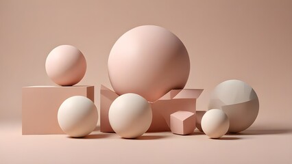 3d shaped geometric shapes are placed creatively creating a scene of beautiful background,eggs on white background