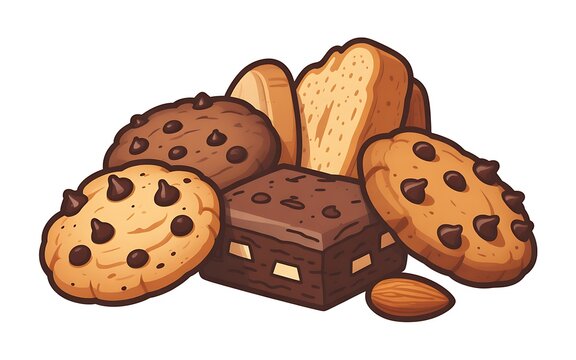 baked goods assortment: cookies, brownie, bread clip art preview
