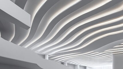 Curved, light-lined ceiling design in a modern architectural space.