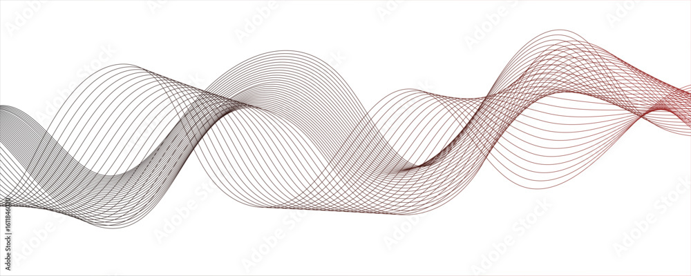 Poster minimalist abstract wave design consisting of smooth, flowing white and maroon lines on a white back