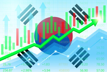South Korea Economy. Flag of South Korea with Rising Financial Graph. Economic Growth and Development Concept. Vector Illustration.  