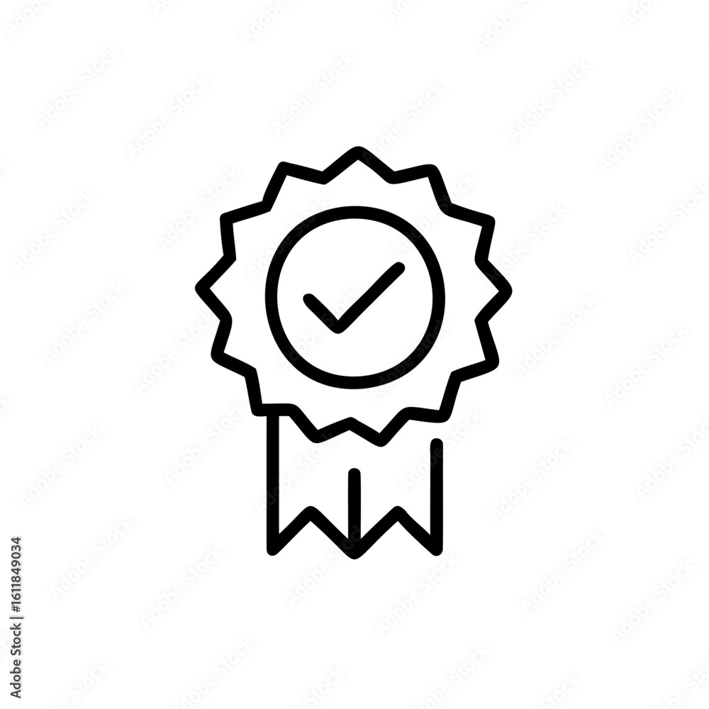 Poster outline award ribbon with check mark inside circle certification