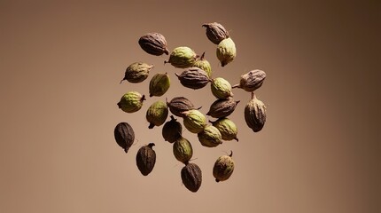 Obraz premium beautiful Cardamom seeds falling on background: Image to cut or mix.