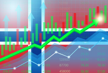 Norway Economy. Flag of Norway with Rising Financial Graph. Economic Growth and Development Concept. Vector Illustration.  