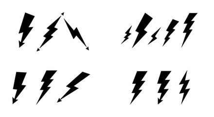 Black and white lightning bolt icons in various styles and orientations