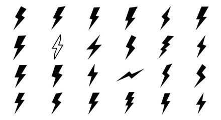 Collection of Black Lightning Bolt Symbols on a White Background