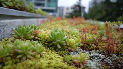 Obraz premium Living roof moss and succulents on sustainable building surface
