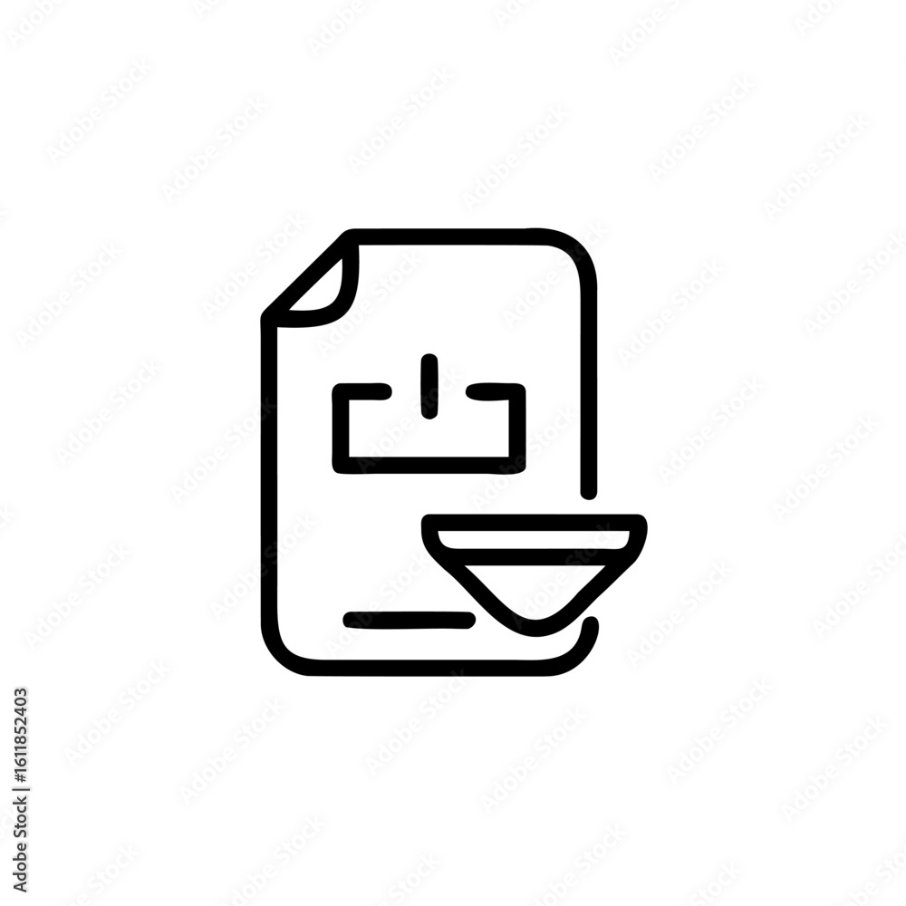 Poster outline icon a document with a downward arrow symbol file paper