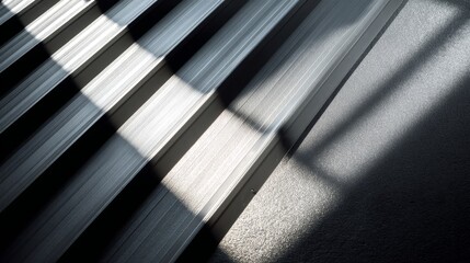 Modern metal roofing seams with geometric industrial lines