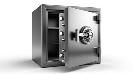 Fototapeta premium Steel safe vault with open door isolated on transparent or white background