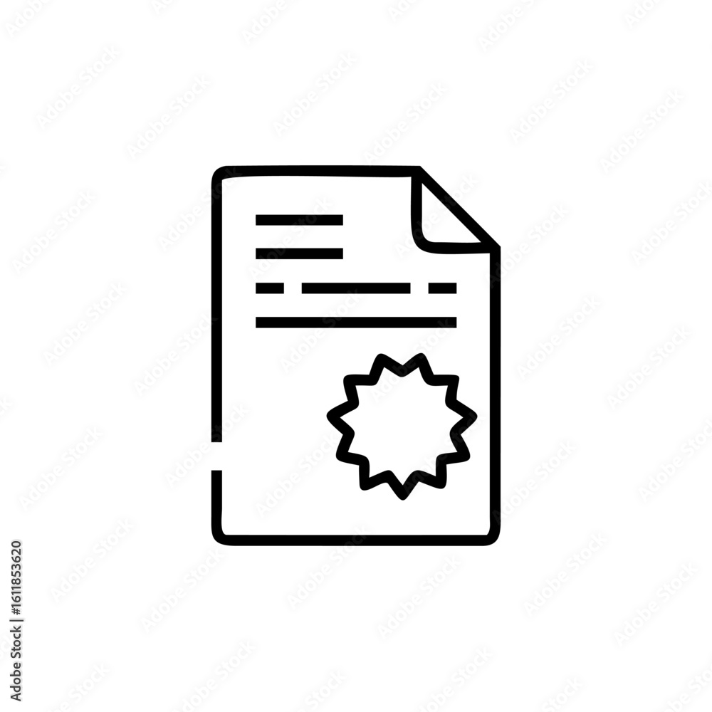 Poster outline icon a document with text a star seal paper lines