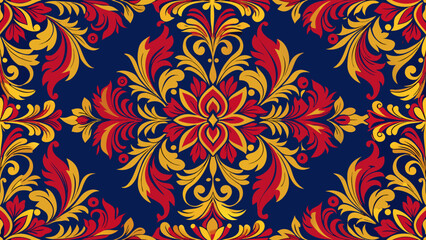 red gold semless pattern design in blue background.backgrounds, horizontal, textile, kimono, color image, illustration, template, beauty, clothing, design, fashion, pattern, red, seamless pattern, ve