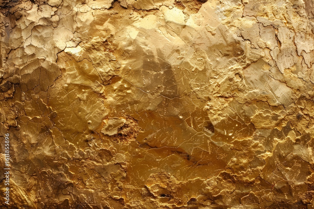 Poster golden textured surface with cracks and irregularities, creating a captivating abstract pattern