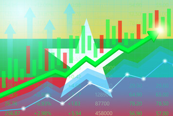 Myanmar Economy. Flag of Myanmar with Rising Financial Graph. Economic Growth and Development Concept. Vector Illustration.  