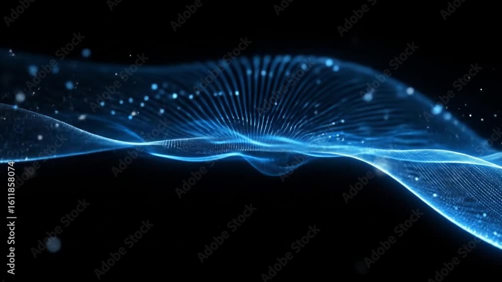 Poster abstract blue light waves, dynamic particle animation